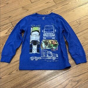 Cat & Jack Long Sleeve Blue Tee with Vehicle Print